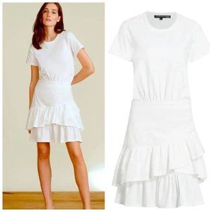 Veronica Beard Noha Flounce T-Shirt knee length dress XS NWT 298 White I…